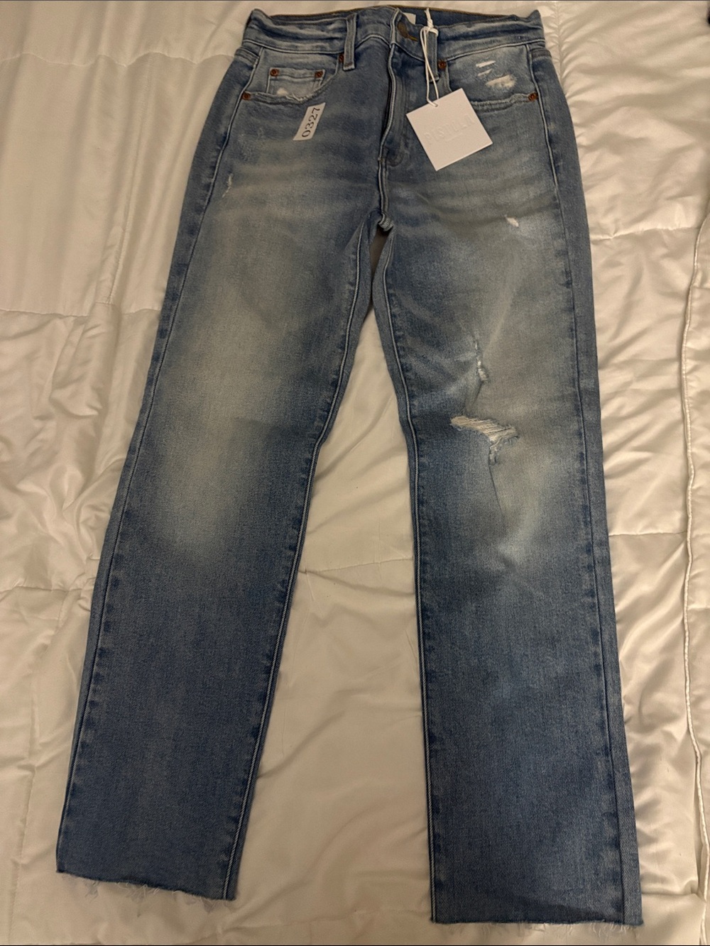 pistola Light Wash Distressed Straight Jeans